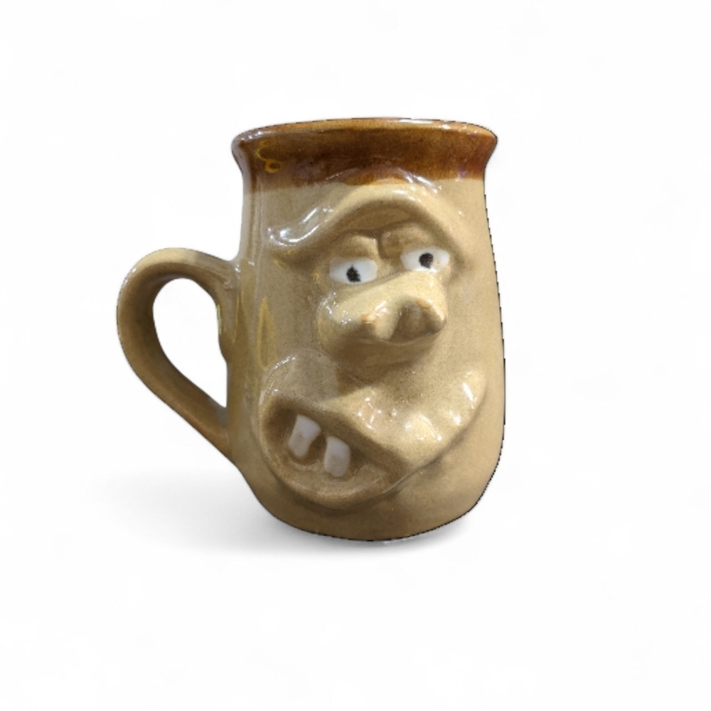 Vintage Stoneware Ugly Face Mug (1970s)